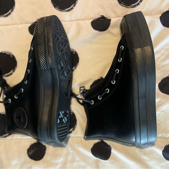 Converse Black Leather All Star Platform High-Top Sneakers w Zip Front - Picture 2 of 6